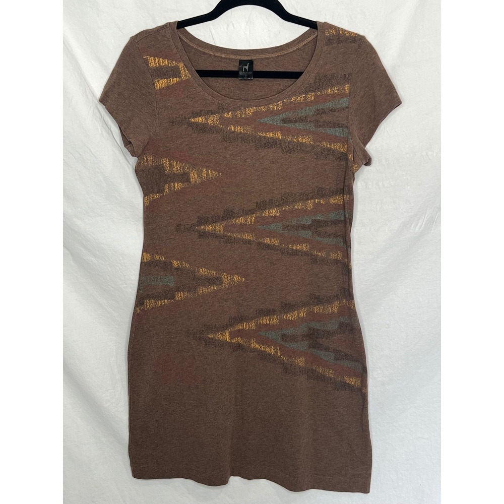 Peruvian Connection Tshirt Dress Sz Medium Brown Southwestern Print Aztec Cotton